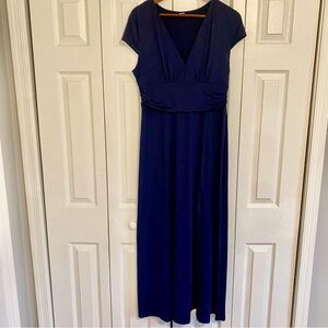 Anrabess Dress Large Navy Blue V Neck Maxi Full Length Gown Classic Event